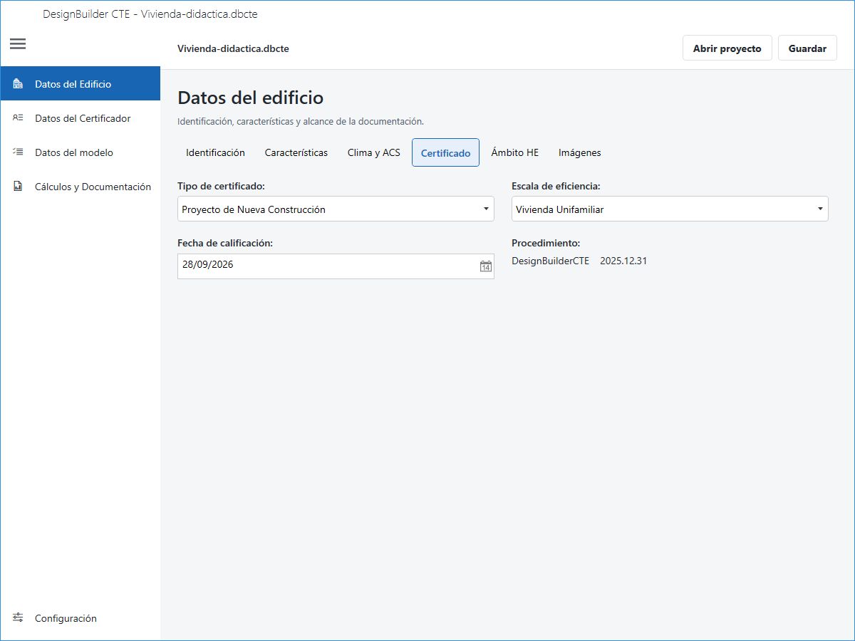 Tipo, escala, fecha y procedimiento del certificado.
